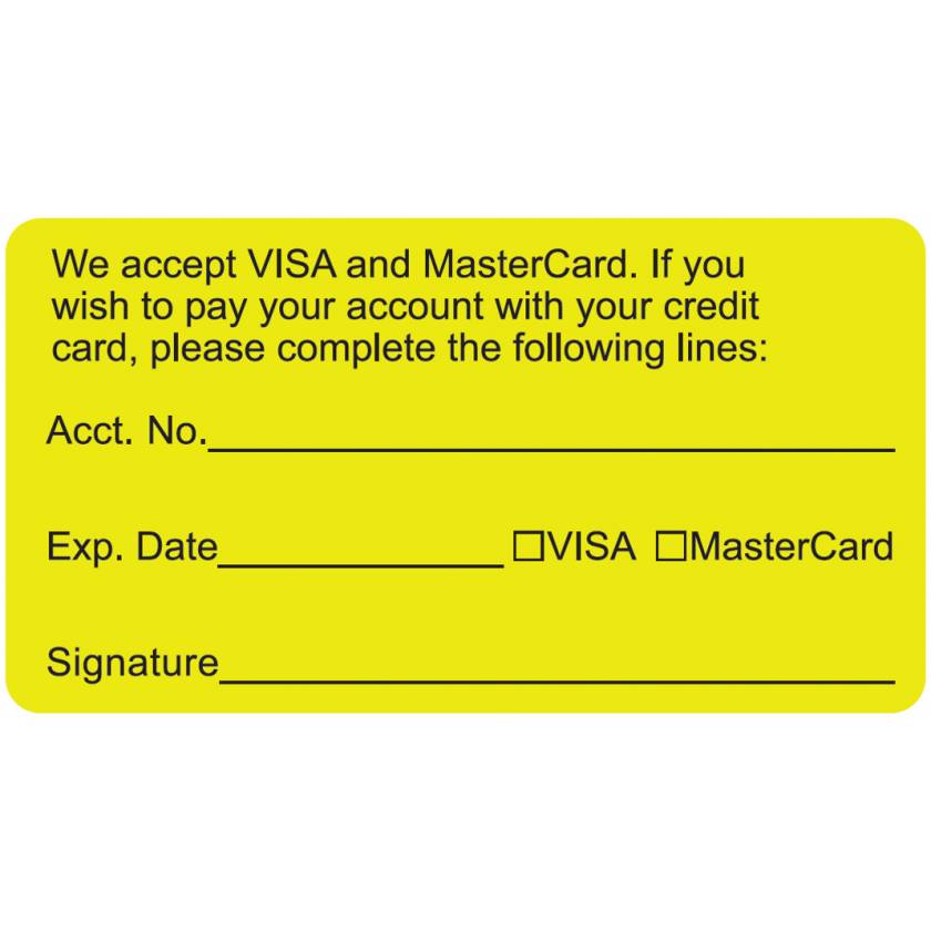 WE ACCEPT VISA and MASTERCARD Label - Size 3 1/4"W x 1 3/4"H