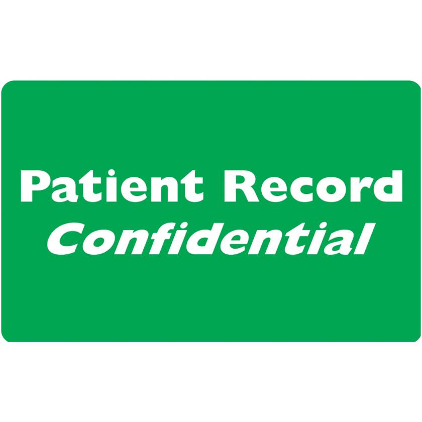 PATIENT RECORD CONFIDENTIAL Label - Size 4"W x 2 1/2"H