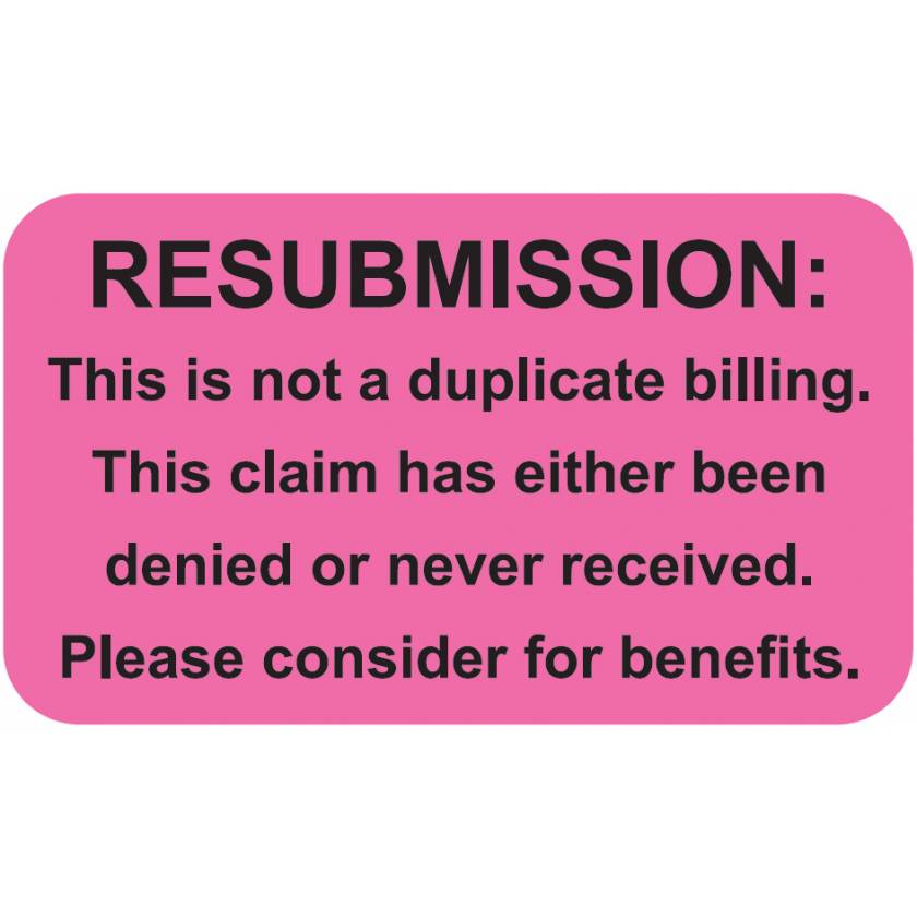 RESUBMISSION Label - Size 1 1/2"W x 7/8"H