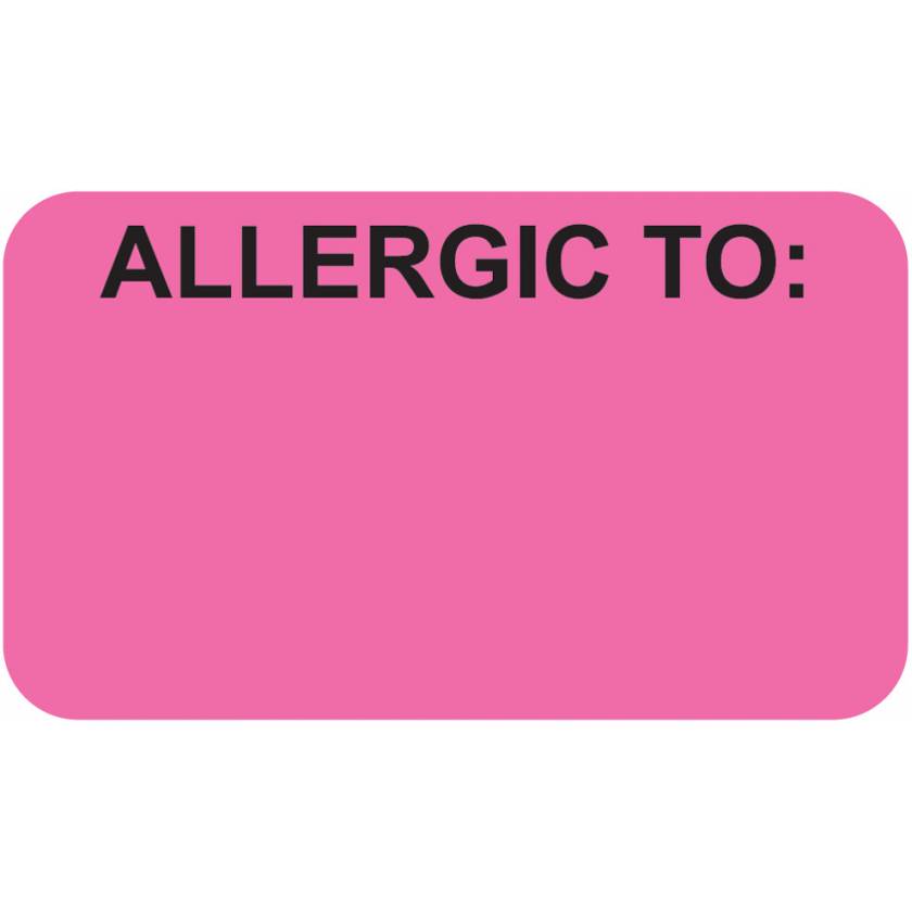 ALLERGIC TO Label - Size 1 1/2"W x 7/8"H - Fluorescent Pink