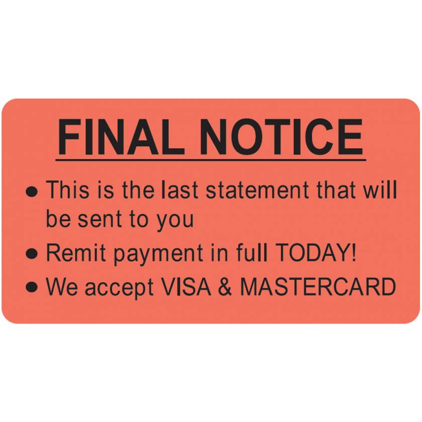 FINAL NOTICE Label - Size 3 1/4"W x 1 3/4"H