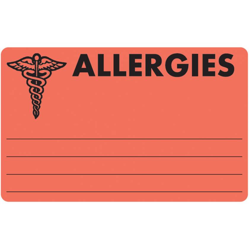 ALLERGIES Label - Size 4"W x 2 1/2"H