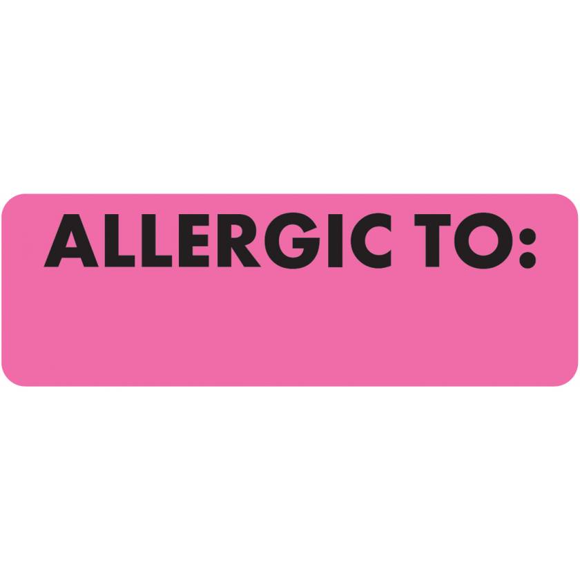 ALLERGIC TO Label - Size 3"W x 1"H - Fluorescent Pink