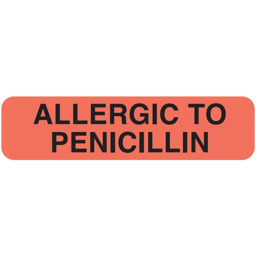 ALLERGIC TO PENICILLIN Label - Size 1 1/4"W x 5/16"H