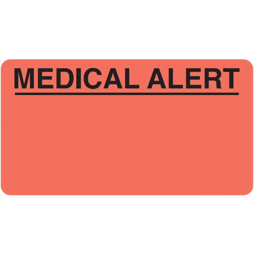 MEDICAL ALERT Label - Size 3 1/4"W x 1 3/4"H - Fluorescent Red