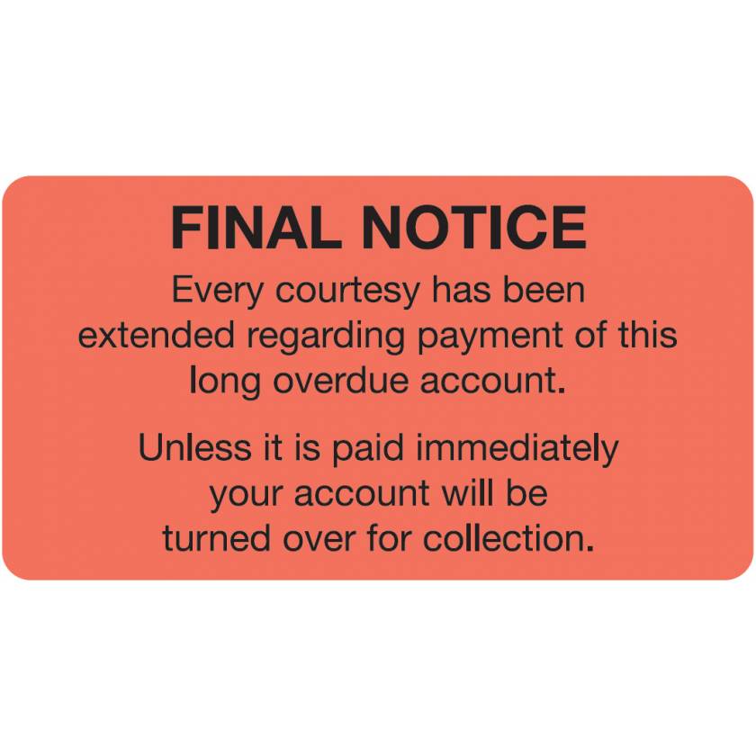 FINAL NOTICE Label - Size 3 1/4"W x 1 3/4"H