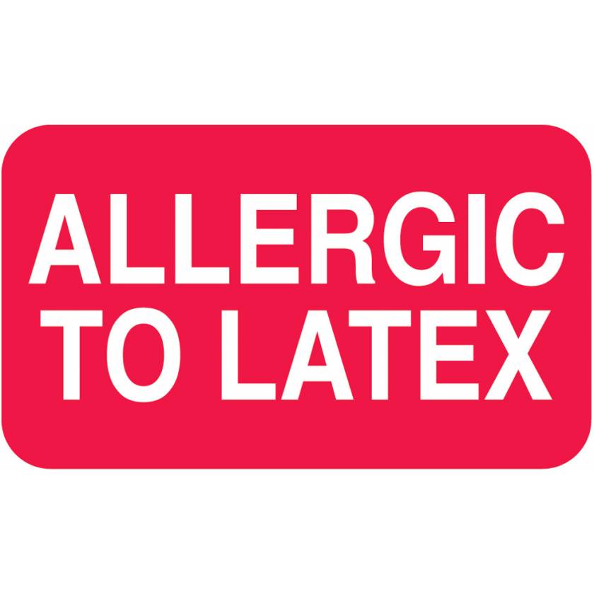 ALLERGIC TO LATEX Label - Size 1 1/2"W x 7/8"H