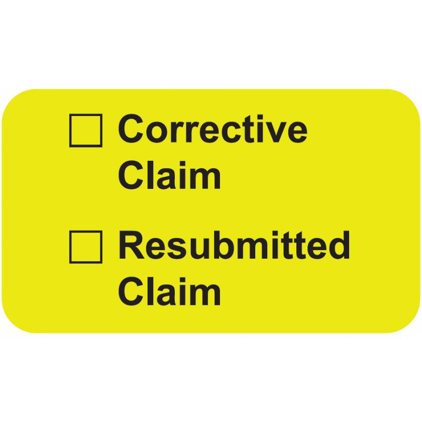 CORRECTIVE CLAIM RESUBMITTED CLAIM Label - Size 1 1/2"W x 7/8"H