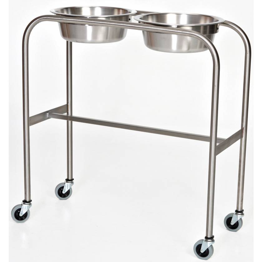 Stainless Steel Double Bowl Ring Stand with H-Brace