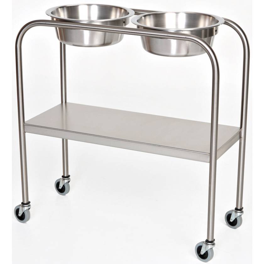Stainless Steel Double Bowl Ring Stand with Lower Shelf