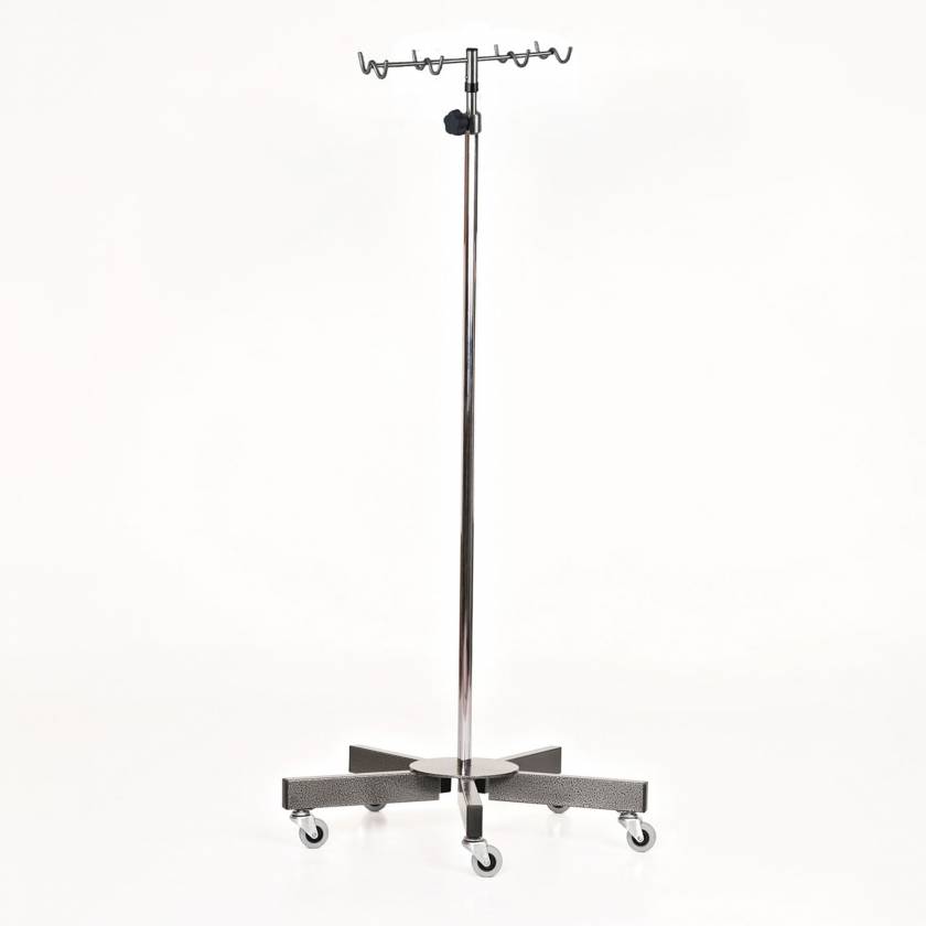 Stainless Steel 5-Leg IV Pole with 8-Hook Rake Top