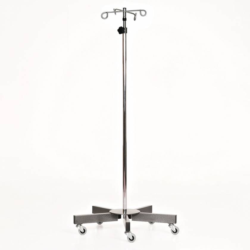 Stainless Steel 5-Leg IV Pole with 4-Hook Top