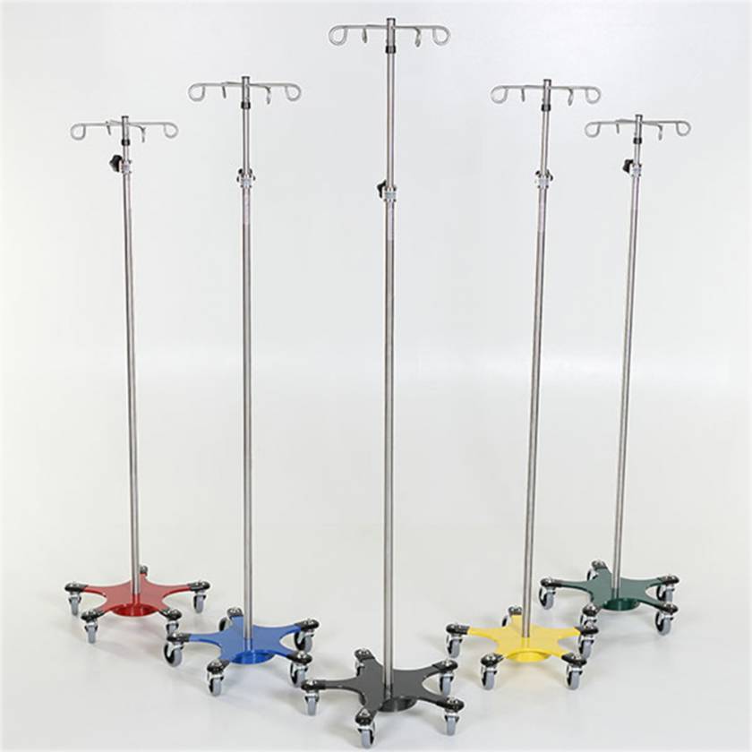 MId Central Medical Stainless Steel 5-Leg Space Saving IV Pole with Color Coded Base