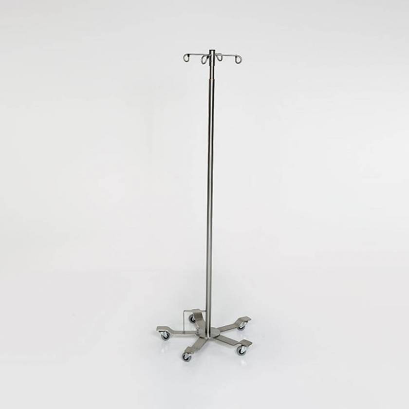 Stainless Steel Foot Controlled IV Pole with 5-Leg Spider Base and 4-Hook Top