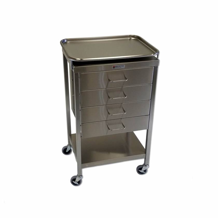 MidCentral Medical MCM523-T Stainless Steel Anesthesia Table with 4 Drawers and Removable Tray