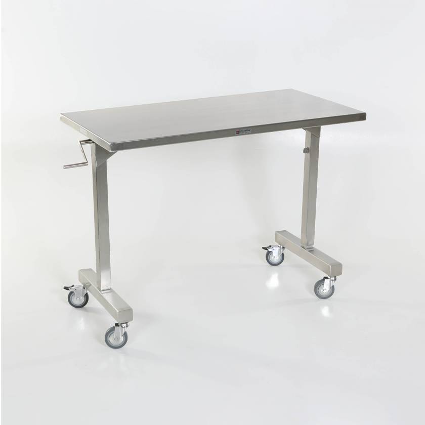 MidCentral Medical MCM532 Stainless Steel Height Adjustable Instrument Table - 24" W x 48" L, 40" Leg Clearance