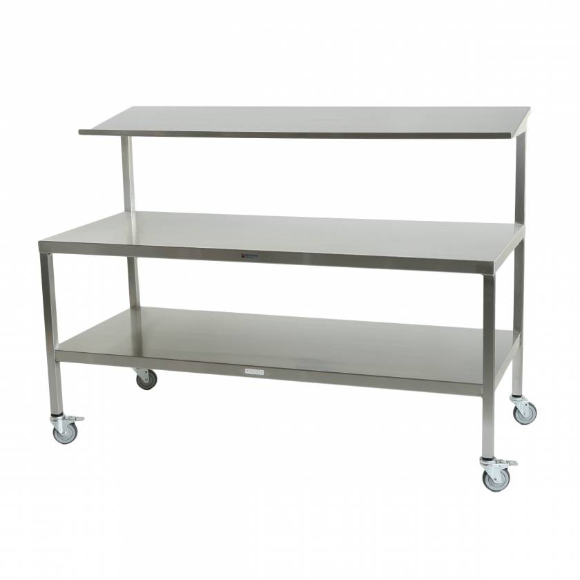 MidCentral Medical MCM556 Stainless Steel Two-Tier Table with Solid Upper Shelf - 30"D x 72"W x 34"H