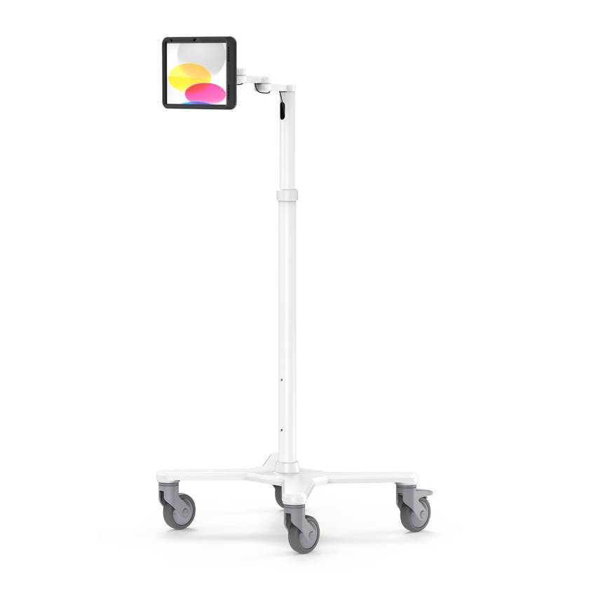Compulocks MCRSTDEXWPMIP109 Premium Medical Rolling Cart with PowerMove Secured Enclosure for iPad 10th-11th A16 Gen - Extended Arm (Tablet is Not Included)