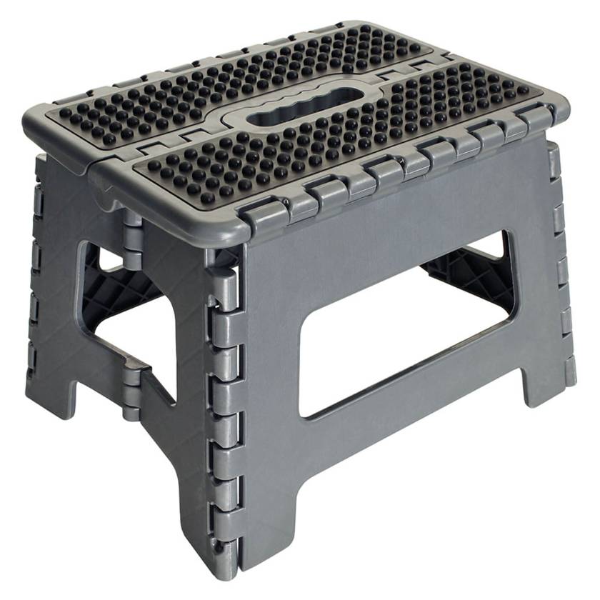 Strong lightweight molded plastic construction that supports up to 300 lbs. Non-slip surface and rubber feet.