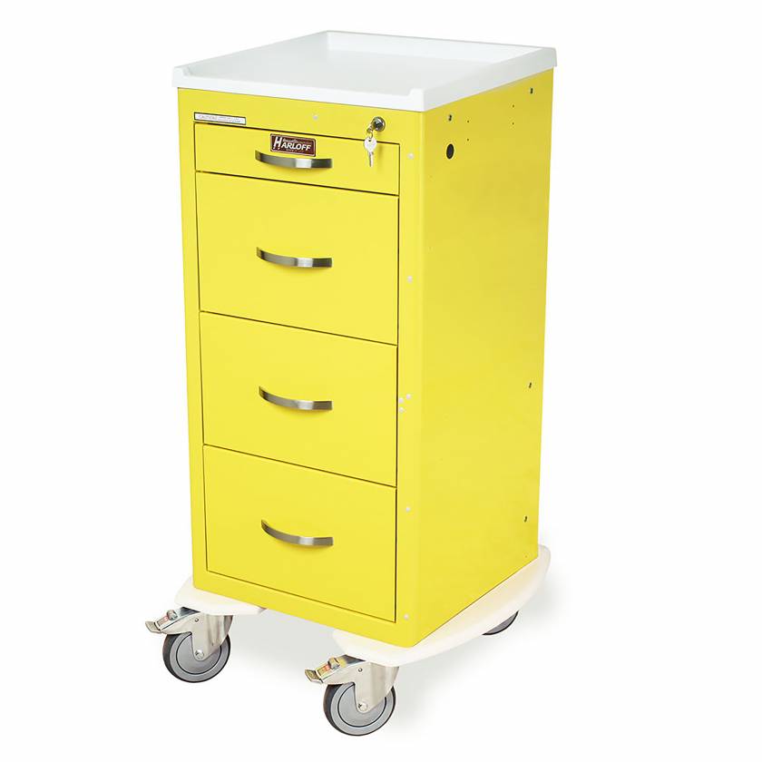 Harloff MDS1830K04 M-Series Mini Width Tall Infection Control Isolation Cart Four Drawers with Key Lock