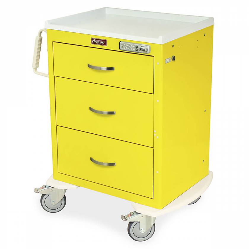 Harloff MDS2424E03 M-Series Medium Width Short Isolation Cart Three Drawers with Basic Electronic Pushbutton Lock