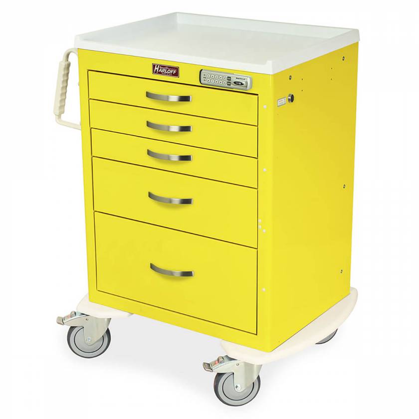 Harloff M-Series Medium Width Short Isolation Cart Five Drawers with Basic Electronic Pushbutton Lock