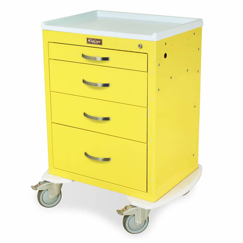 Harloff MDS2424K04 M-Series Medium Width Short Infection Control Cart Four Drawers with Key Lock