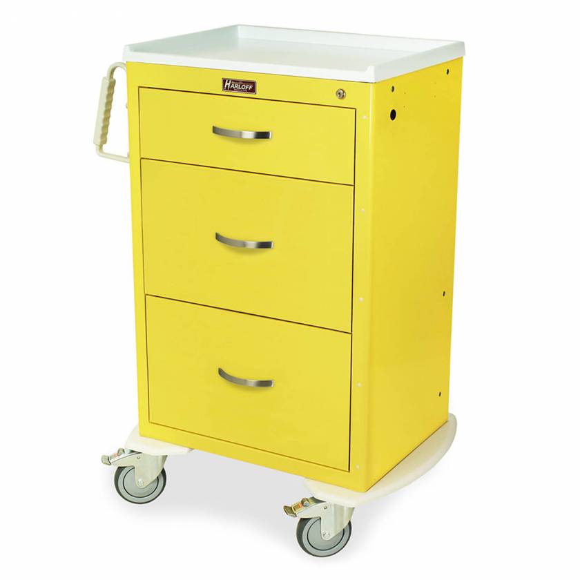 Harloff MDS2430K03 M-Series Medium Width Tall Infection Control Cart Three Drawers with Key Lock