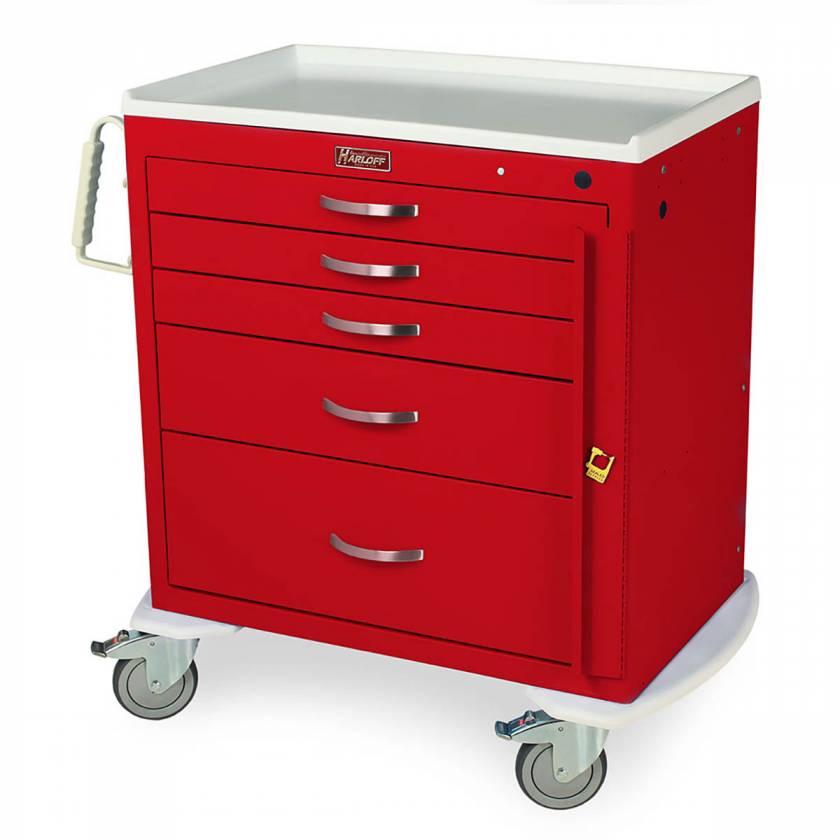 Harloff MDS3024B05 M-Series Standard Width Short Emergency Crash Cart Five Drawers with Breakaway Lock