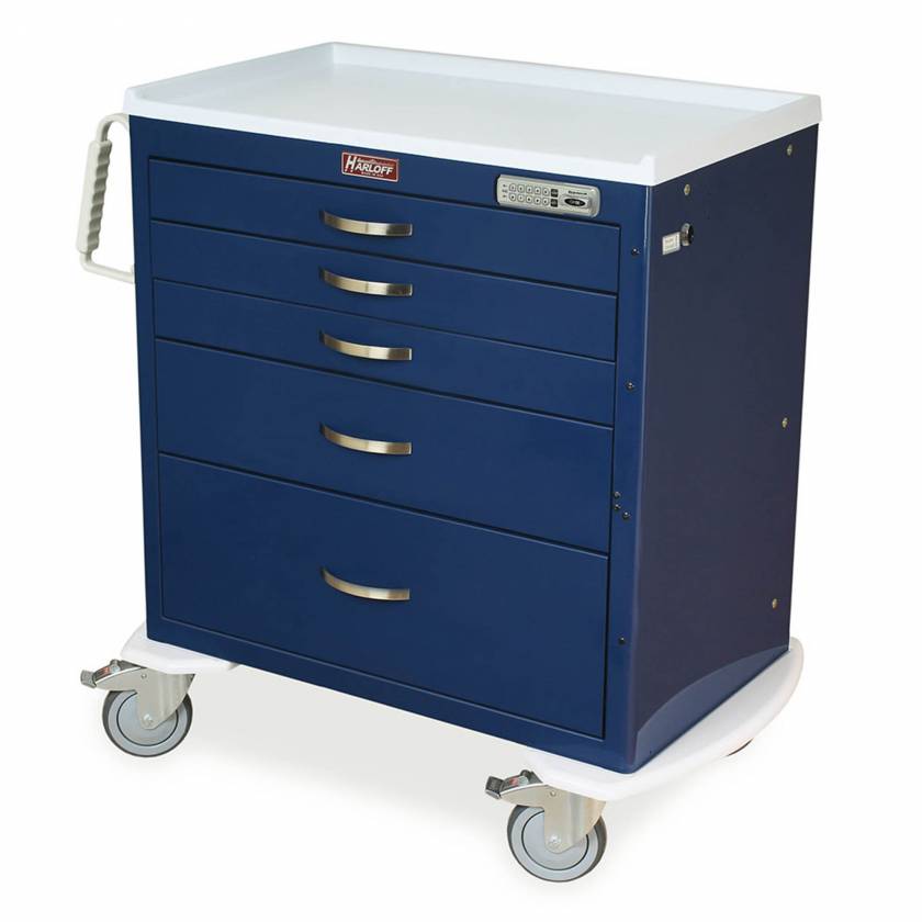 Harloff MDS3024E05 M-Series Standard Width Short Anesthesia Cart Five Drawers with Basic Electronic Pushbutton Lock
