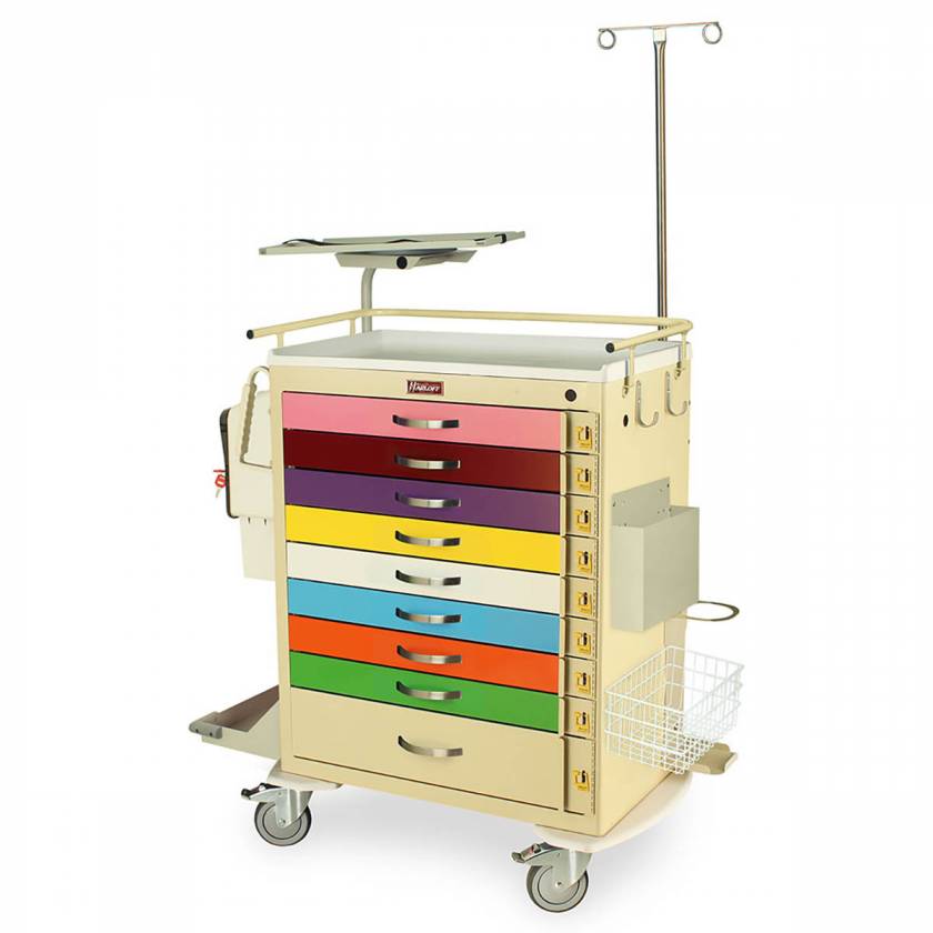 Harloff MDS3030B09PED-MD30-EMG3 M-Series Standard Width Tall Pediatric Emergency Cart Nine Drawers with Individual Breakaway Drawer Locks, MD30-EMG3 Super Stat Package