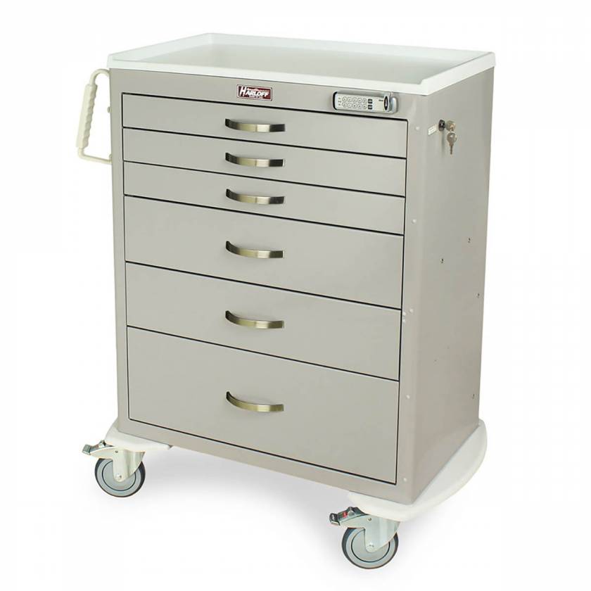 Harloff MDS3030E06 M-Series Standard Width Tall Anesthesia Cart Six Drawers with Basic Electronic Pushbutton Lock