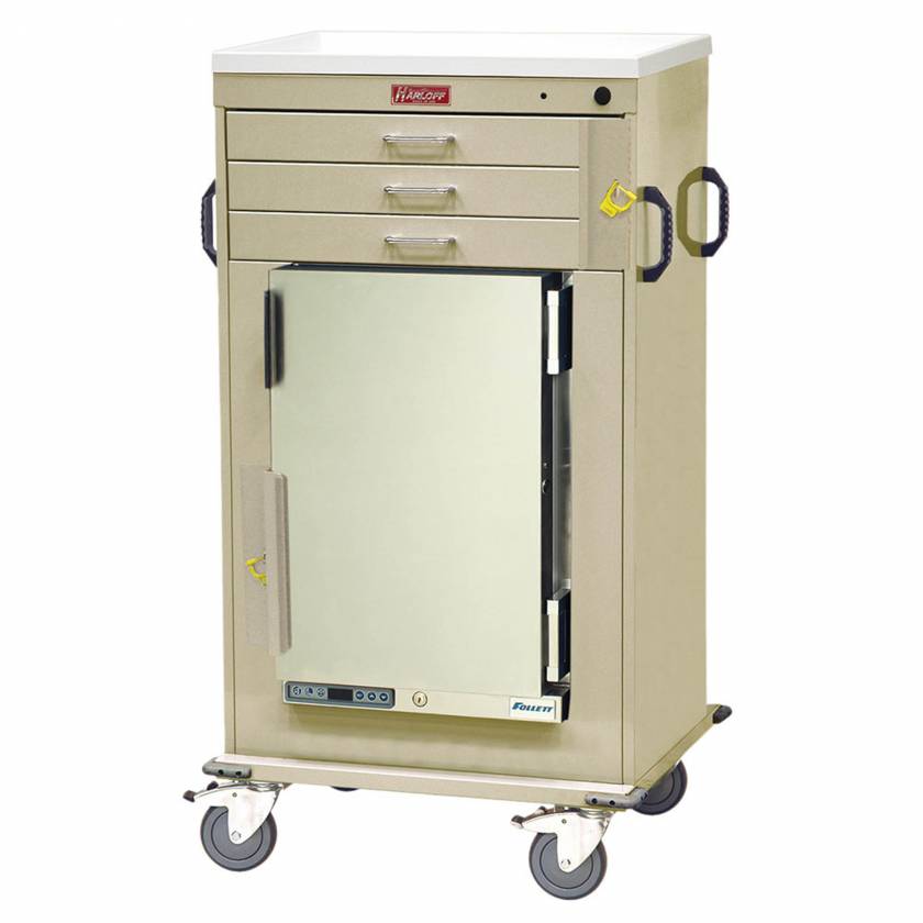 Harloff Model MH4300B Malignant Hyperthermia Cart with 1.8 Cubic Feet Follett Refrigerator, Three Drawers, Breakaway Lock