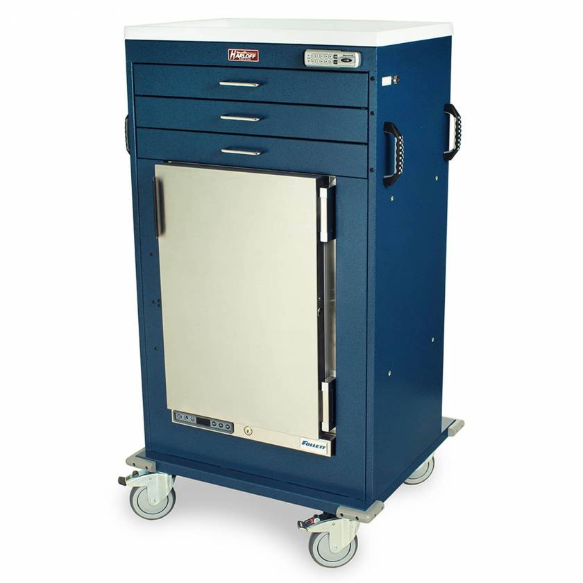 Harloff Model MH4300E Malignant Hyperthermia Cart with 1.8 Cubic Feet Follett Refrigerator, Three Drawers, Basic Electronic Push Button Lock