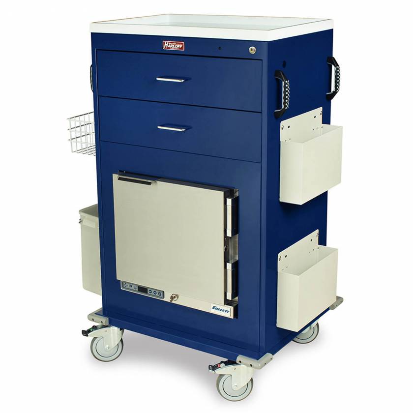 Harloff Malignant Hyperthermia Cart with 1.0 Cubic Feet Follett Refrigerator, Two Drawers, Key Lock & Accessories