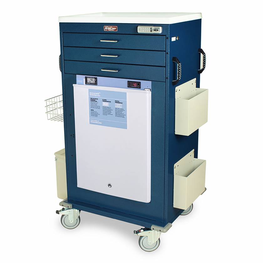 Harloff MH5300E-AC Malignant Hyperthermia Cart with  2.4 Cubic Feet Accucold Refrigerator, Three Drawers, Basic Electronic Push Button Lock & Accessories