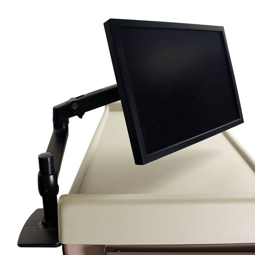 Harloff MNT-HLDR Monitor Mount with Articulating Arm for Medication Carts, Front Right Angle View (Laptop and Cart are Not Included)
