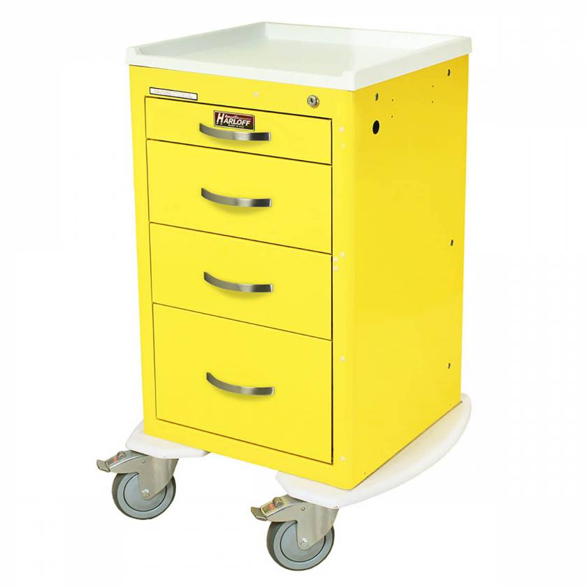 Harloff MPA1824K04 A-Series Lightweight Aluminum Mini Width Short Isolation Cart Four Drawers with Key Lock