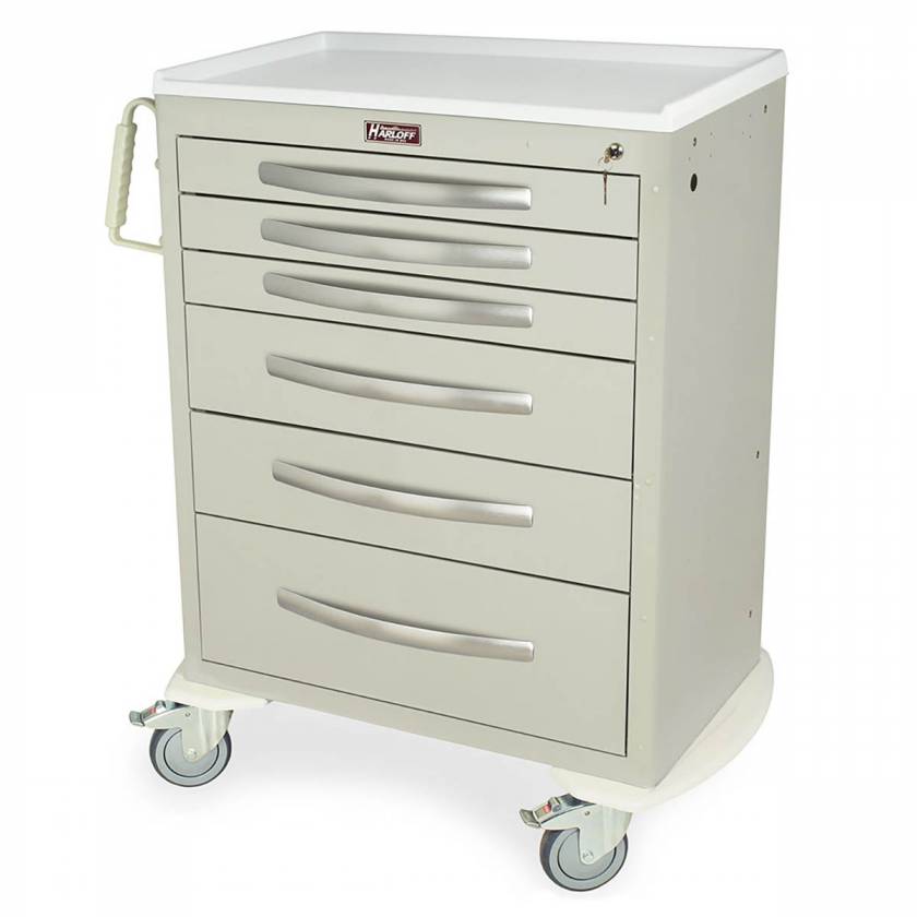 Harloff MPA3030K06 A-Series Lightweight Aluminum Standard Width Tall Medical Cart Six Drawers with Key Lock.  Color shown in Sand.