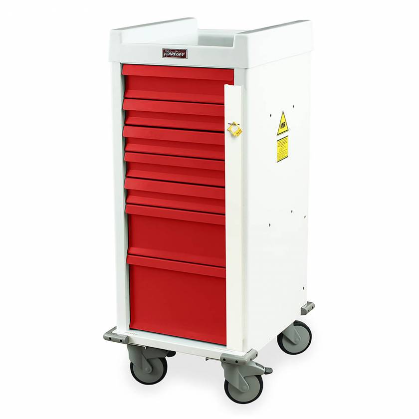 Harloff MRN7B MR-Conditional Narrow Body Emergency Cart 7 Drawer Breakaway Lock