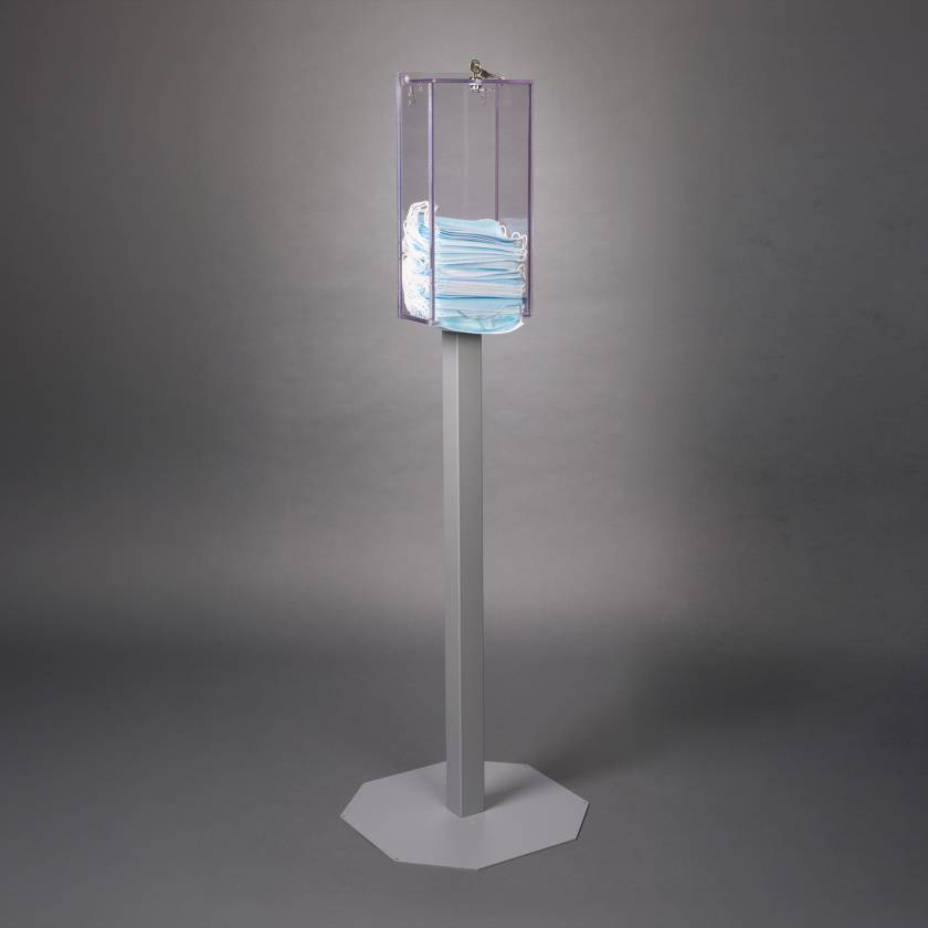 Poltex MSKLOK-2STL Locking Earloop Mask Dispenser - Steel Stand, Clear PETG (Face Masks are Not Included)