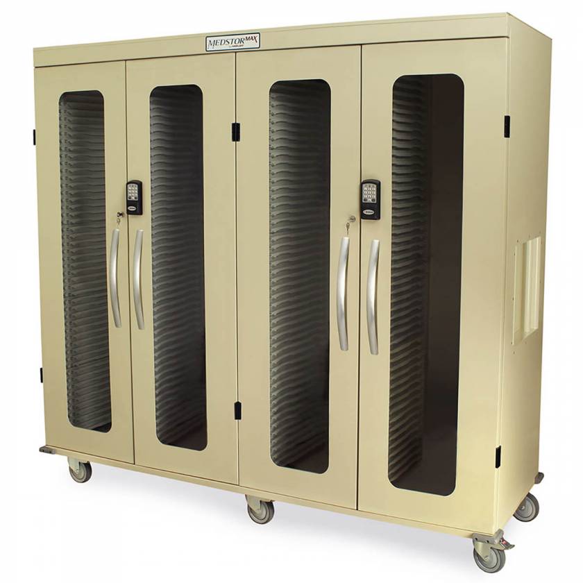 Harloff MSPM84-00GEK MedStor Max Quad Column Medical Storage Cabinet with Glass Doors, Electronic Keypad Lock