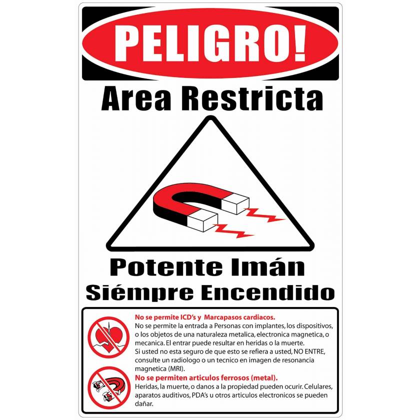 MRI Safe Plastic Warning Sign "Items Not Allowed" - Spanish