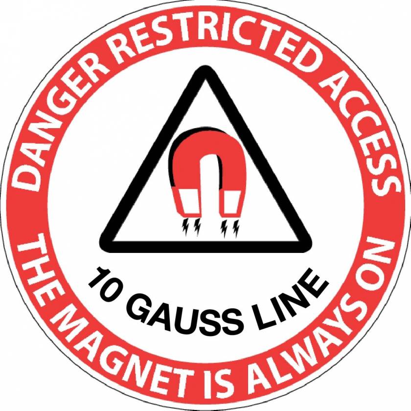 "Danger Restricted Access 10 Gauss Line" MRI Non-Magnetic Sticker