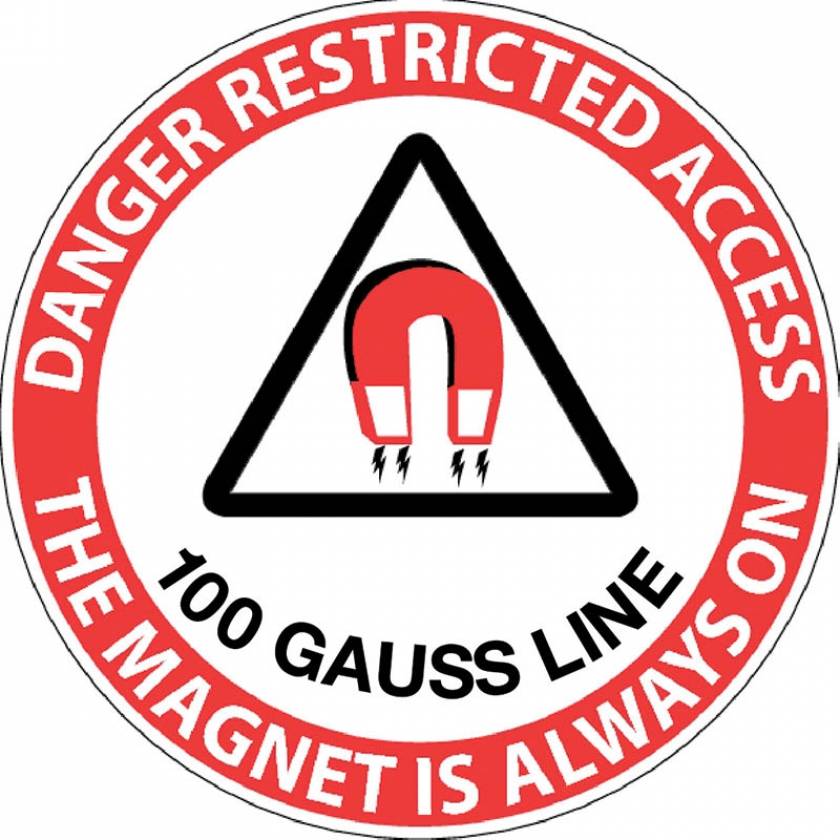 "Danger Restricted Access 100 Gauss Line" MRI Non-Magnetic Sticker