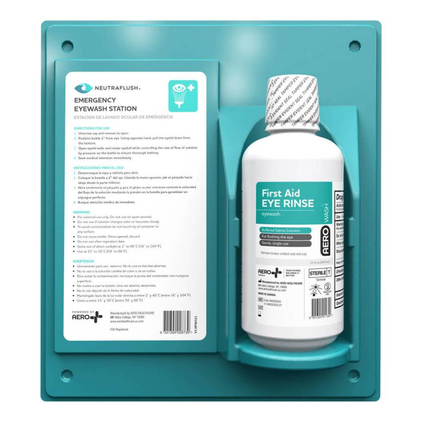AERO Healthcare NFS0321 NeutraFlush Emergency Eyewash Wall Station, 32 oz, 1 Bottle - Front View