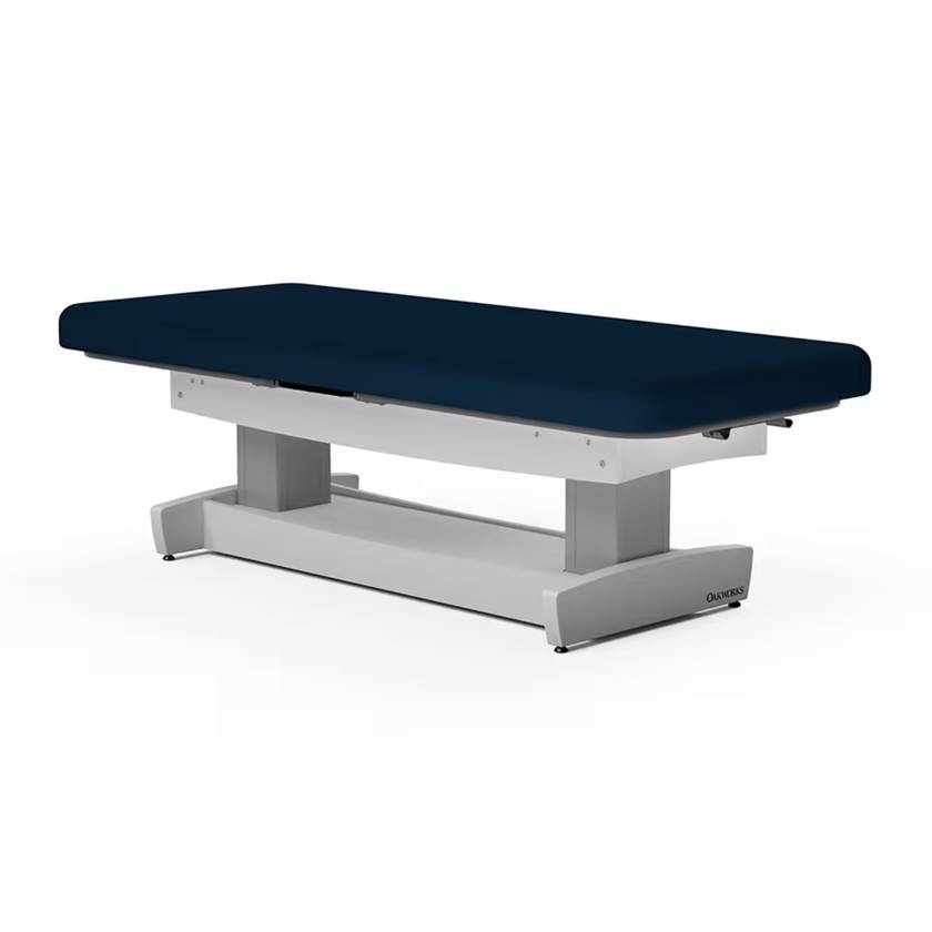 Oakworks Performalift Electric Treatment Table - Flat Top (Shown in a Gray Finish and Sapphire TeraTouch Upholstery)