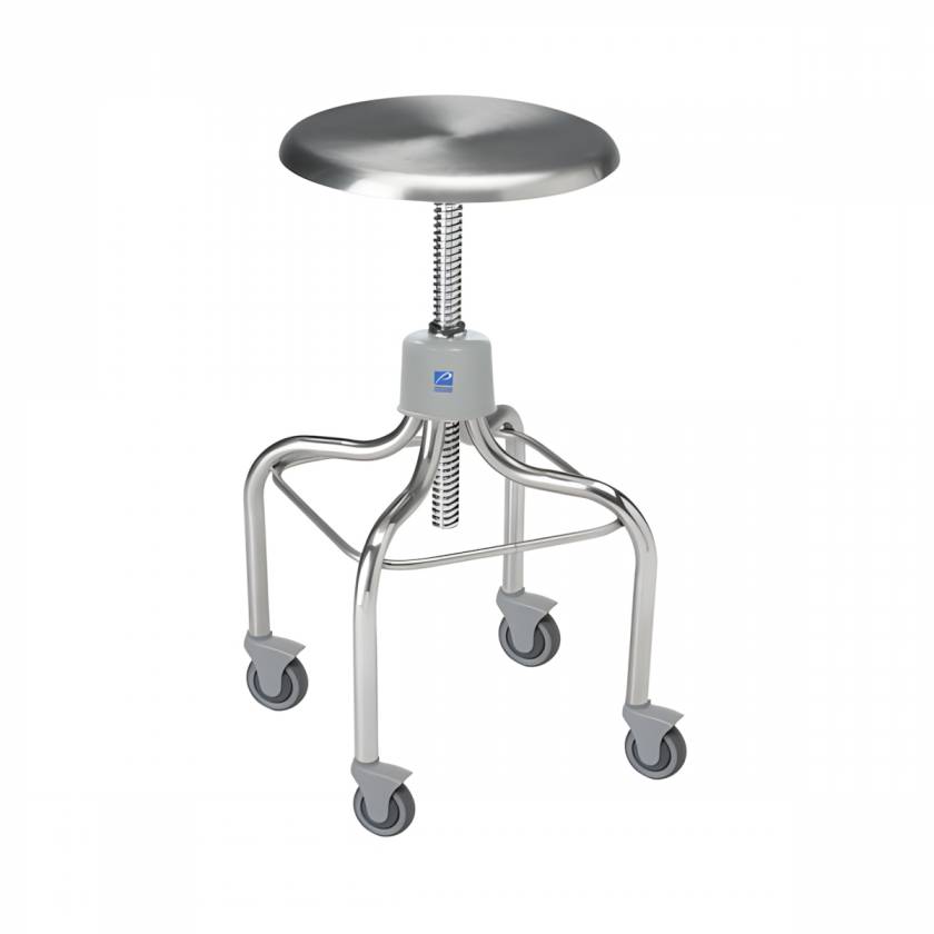 Pedigo P-1037-W/C-SS Adjustable Stainless Steel Stool with Stainless Steel Contoured Seat and Casters