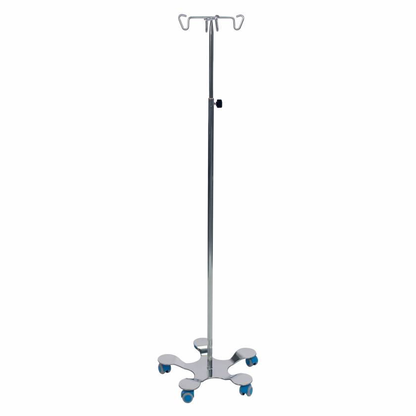 Pedigo P-1572-4 Hand Operated 5-Leg Base Stainless Steel IV Stand with 4-Hook