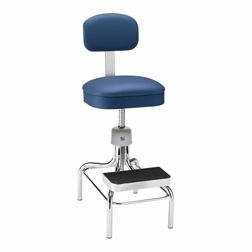 Pedigo P-55 Series Adjustable Chrome Deluxe Lab Stool - Lake Blue Upholstery